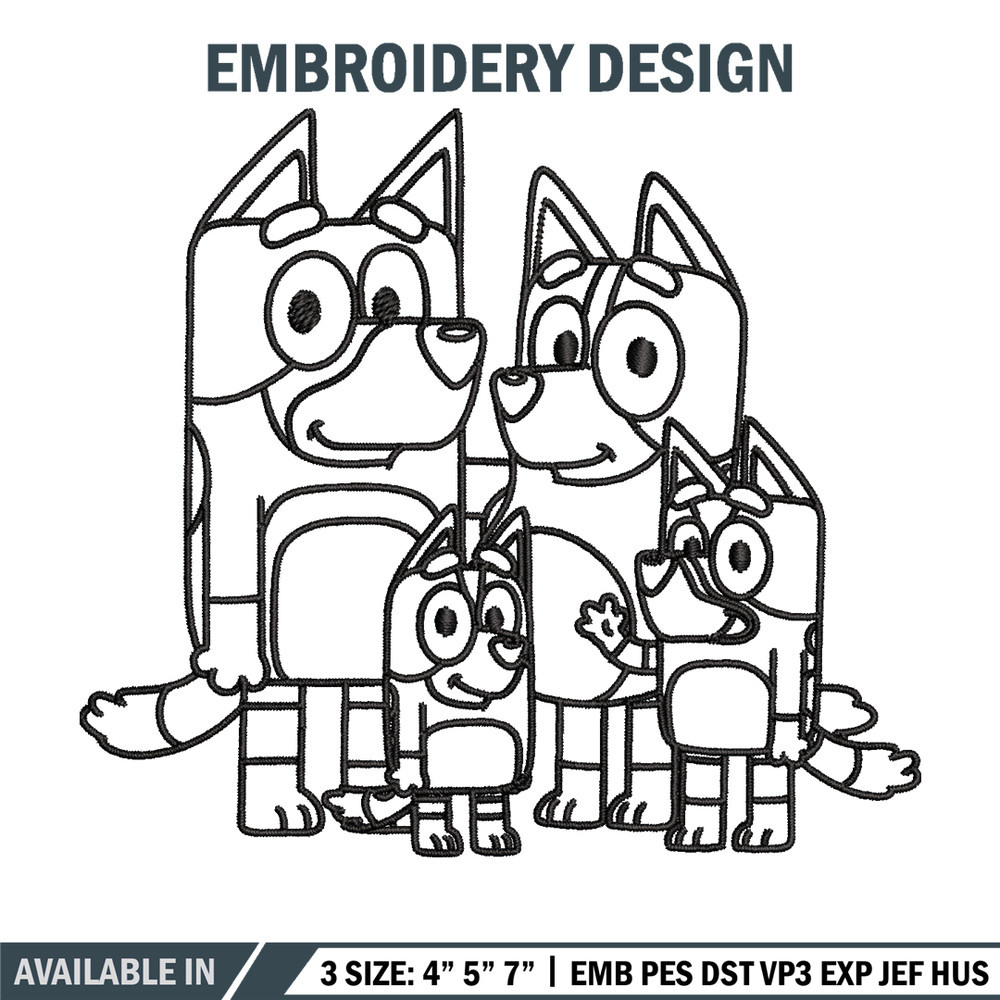 Bluey family Coloring Pages Embroidery, Bluey cartoon Embroidery, Embroidery File, cartoon design, Digital download..jpg