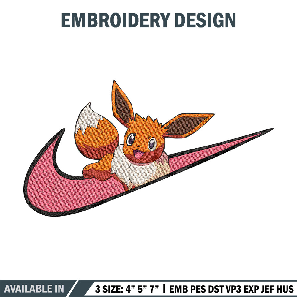 Eevee x nike Embroidery Design, Pokemon Embroidery, Embroidery File, Nike Embroidery, Anime shirt, Digital download.jpg