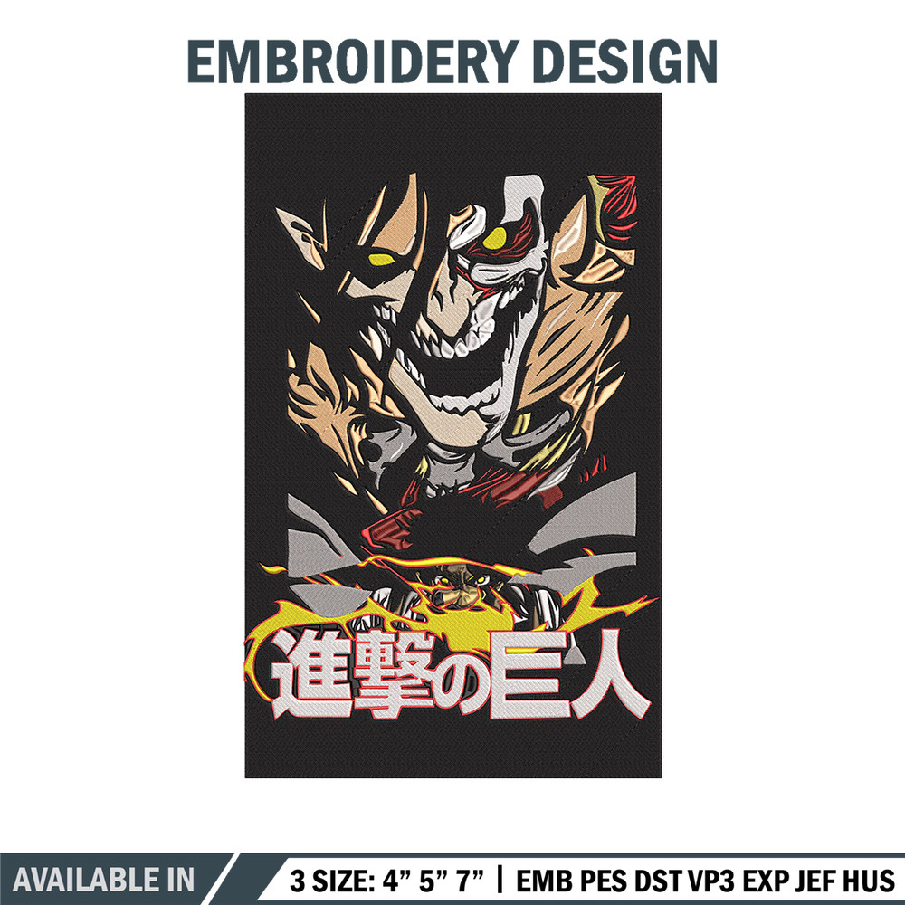 Eren poster Embroidery Design, Aot Embroidery, Embroidery File, Anime Embroidery, Anime shirt, Digital download..jpg