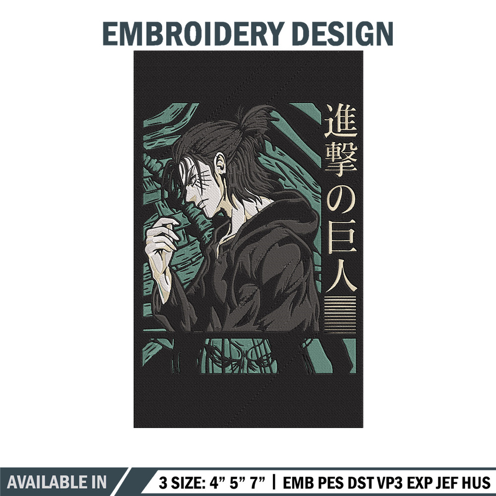 Eren poster Embroidery Design, Aot Embroidery, Embroidery File, Anime Embroidery, Anime shirt, Digital download.jpg