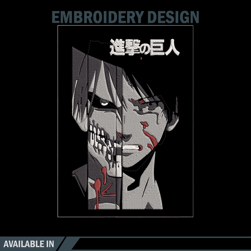 Eren Yeager Embroidery Design, Aot Embroidery, Embroidery File, Anime Embroidery, Anime shirt, Digital download.jpg
