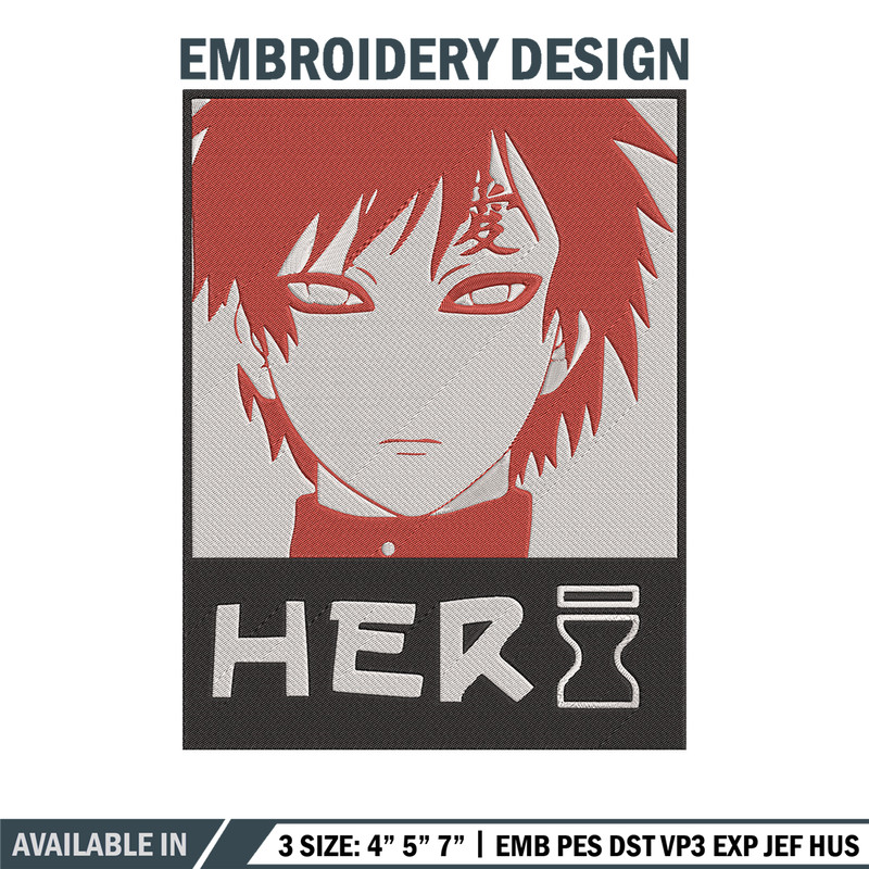 Gaara poster Embroidery Design, Naruto Embroidery, Embroidery File, Anime Embroidery, Anime shirt, Digital download.jpg