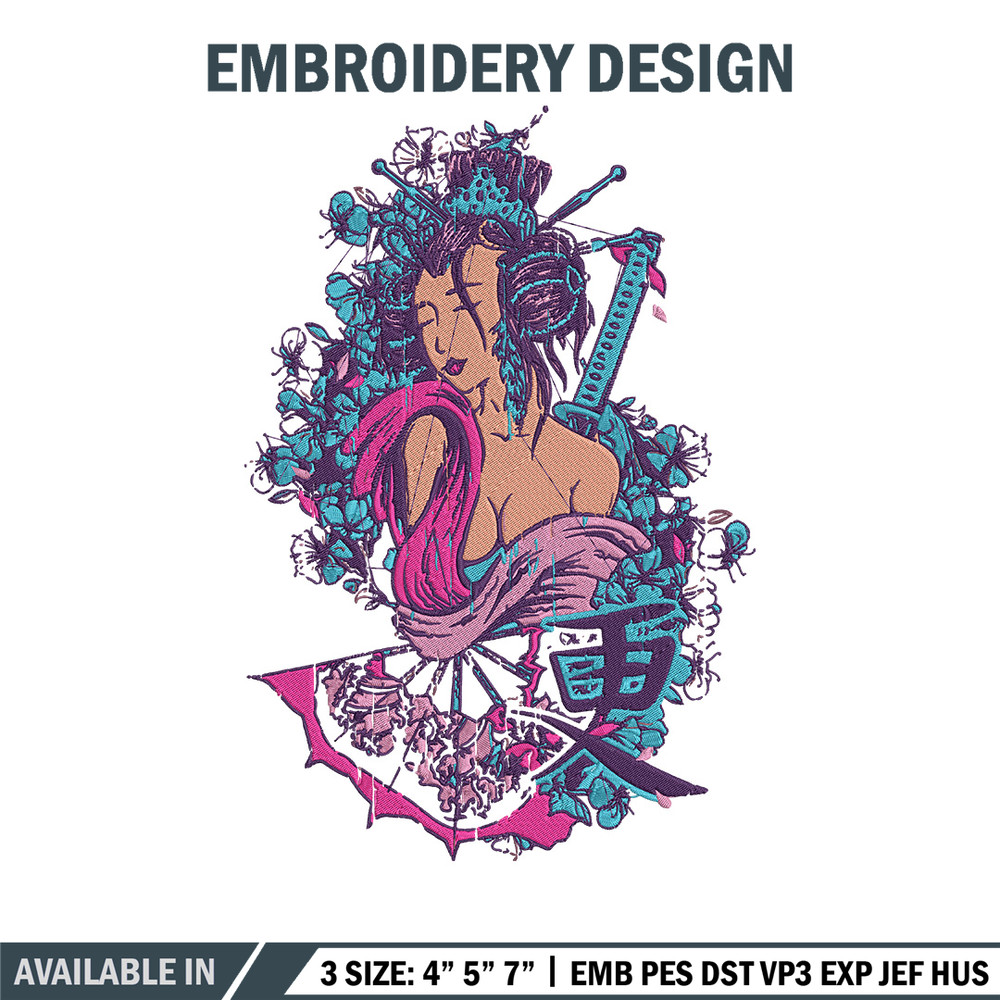 Geisha poster Embroidery Design, Geisha Embroidery, Embroidery File, Anime Embroidery, Anime shirt, Digital download.jpg
