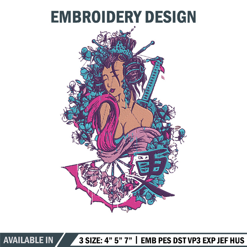 Geisha poster Embroidery Design, Geisha Embroidery, Embroidery File, Anime Embroidery, Anime shirt, Digital download.jpg