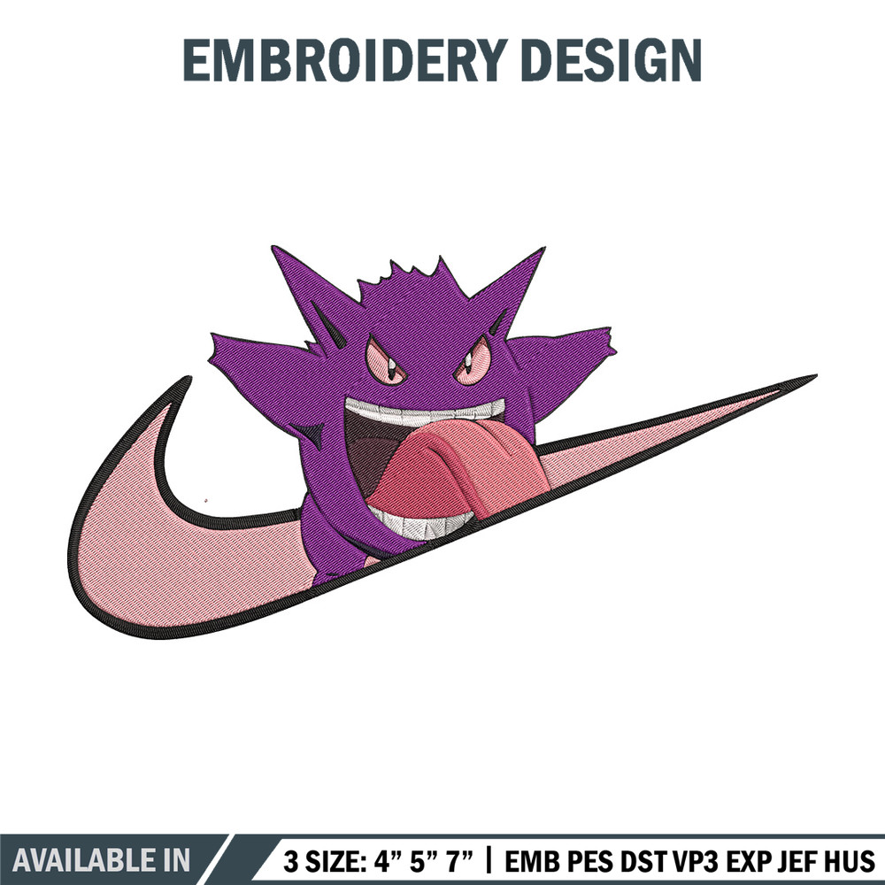 Gengar x nike Embroidery Design, Pokemon Embroidery, Embroidery File, Nike Embroidery, Anime shirt, Digital download.jpg