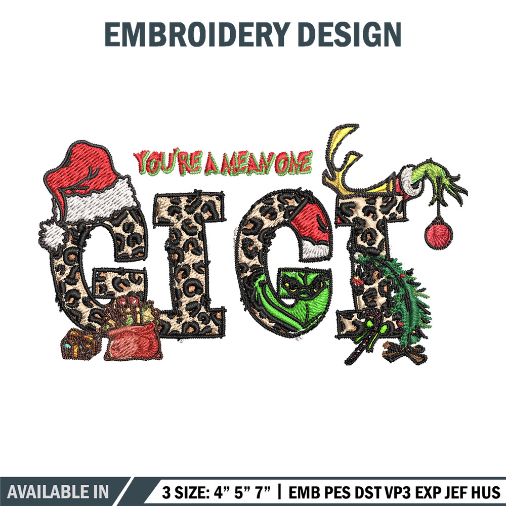 Gigi Christmas Grinch You're The Mean One Christmas Embroidery design, Grinch Embroidery, logo design, Instant download..jpg