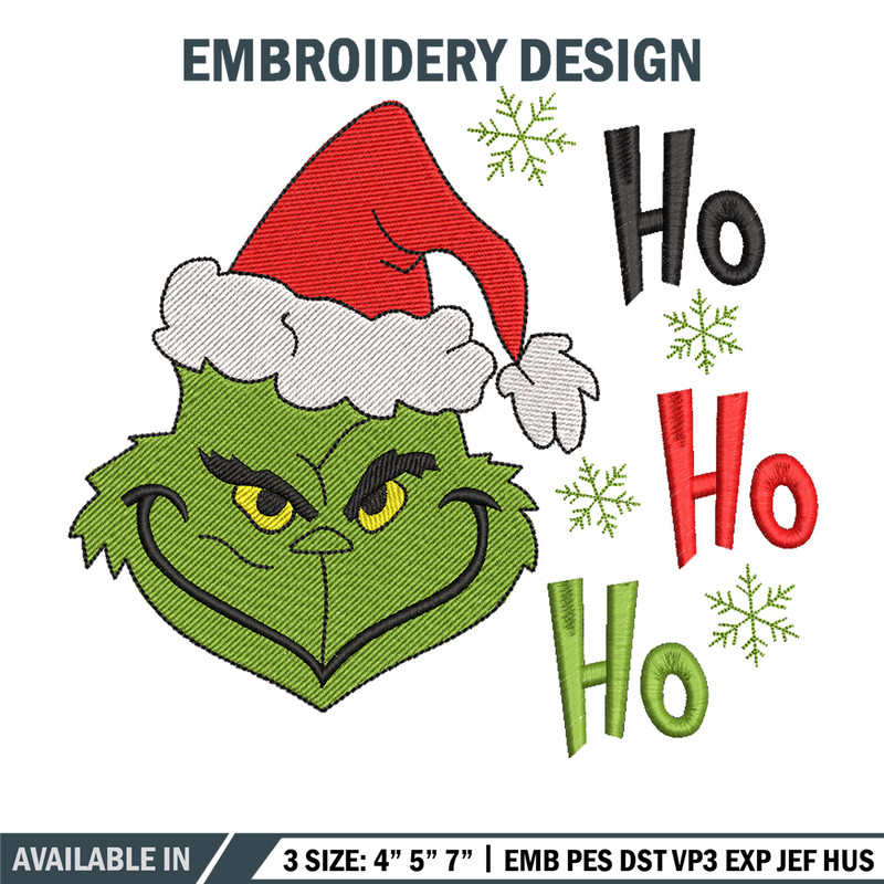 Grinch hohoho embroidery design,Chrismas design, Embroidery shirt, Embroidery file, Grinch embroidery, Digital download.jpg
