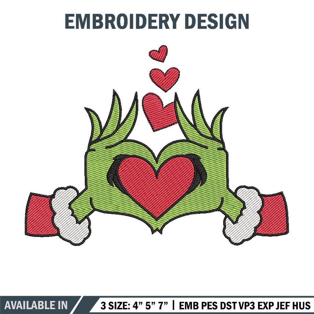 Grinch love embroidery design, Grinch embroidery, Chrismas design, Embroidery shirt, Embroidery file, Digital download.jpg