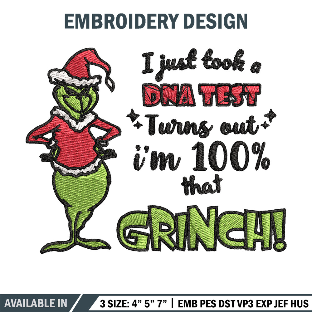 I Just Took A DNA Test Grinch Embroidery design, Grinch christmas Embroidery, Grinch design, Instant download.jpg
