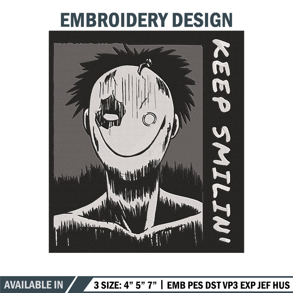 Just Smile Embroidery Design, Horror Embroidery, Embroidery File, Anime Embroidery,Anime shirt, Digital download.jpg