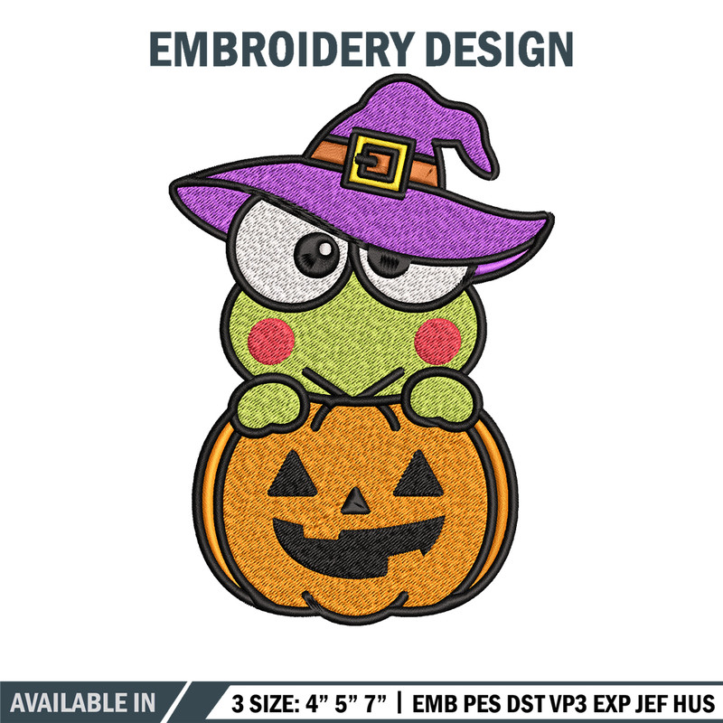 Keropi pumpkin Embroidery design, Halloween Hello kitty Embroidery, cartoon design, Embroidery File, Digital download..jpg