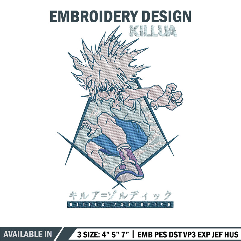 Killua Embroidery Design, Hunter x hunter Embroidery, Embroidery File, Anime Embroidery, Anime shirt, Digital download.jpg