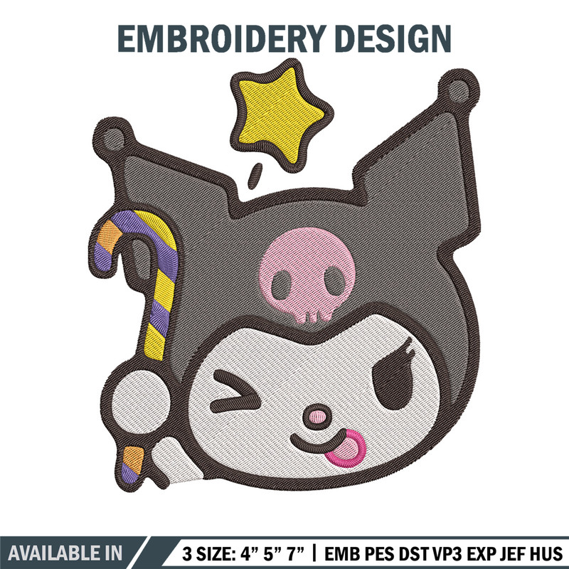 Kuromi face Embroidery Design, Hello kitty Embroidery, Embroidery File,Anime Embroidery, Anime shirt, Digital download.jpg