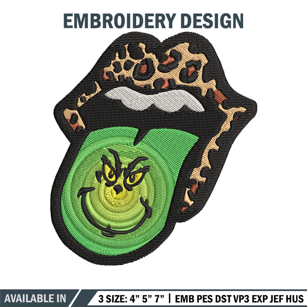 Leopard Lips Grinch Tongue Embroidery design, Grinch Embroidery, Grinch design, Embroidery file, Instant download..jpg