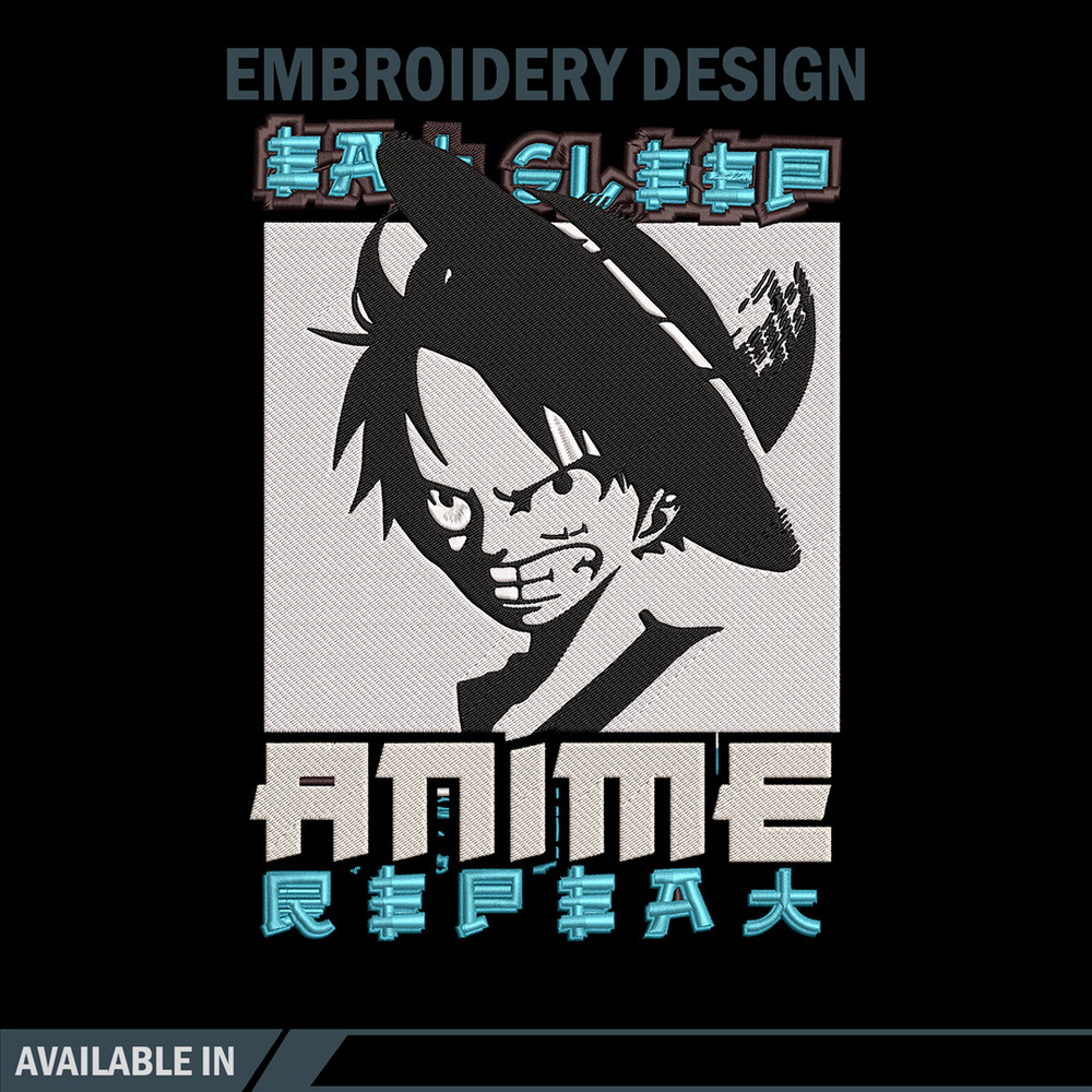Luffy black Embroidery Design, One piece Embroidery, Embroidery File, Anime Embroidery, Anime shirt, Digital download..jpg