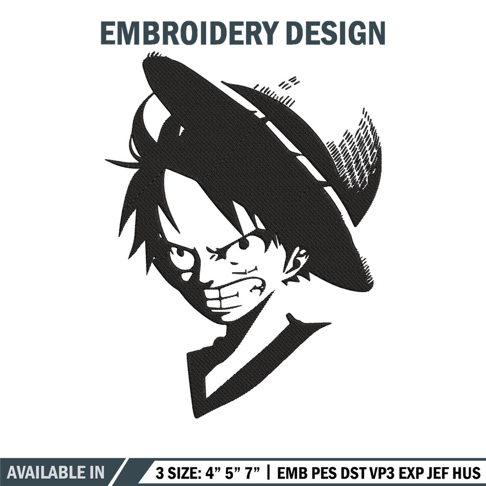 Luffy black Embroidery Design, One piece Embroidery, Embroidery File, Anime Embroidery, Anime shirt, Digital download.jpg