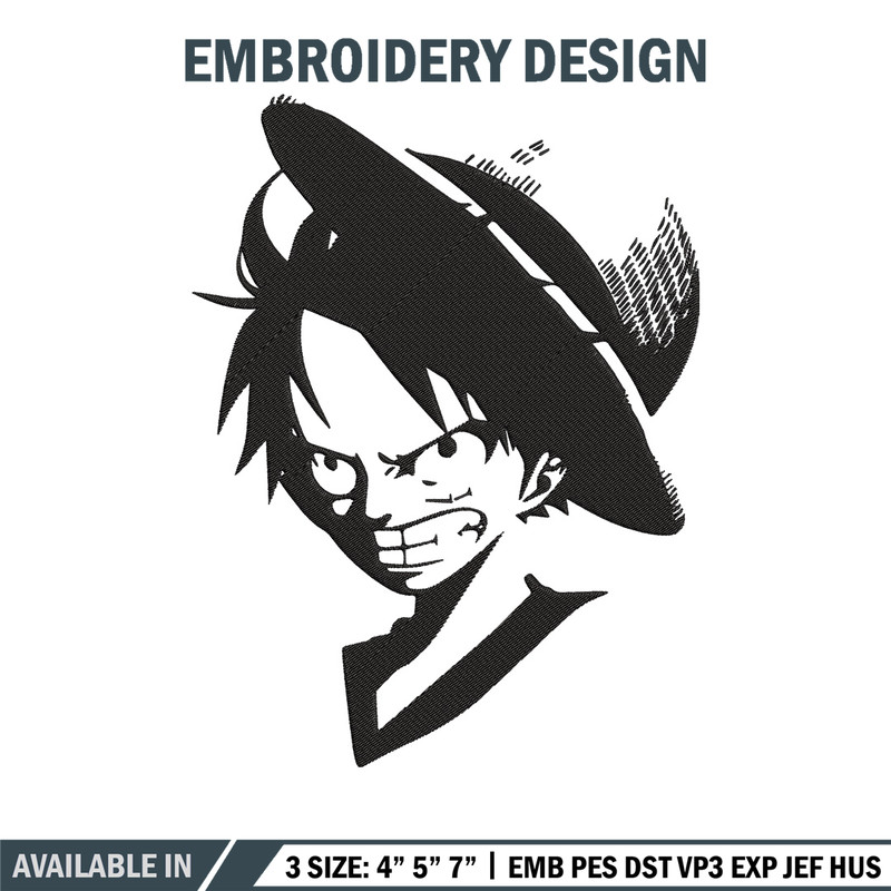 Luffy black Embroidery Design, One piece Embroidery, Embroidery File, Anime Embroidery, Anime shirt, Digital download.jpg