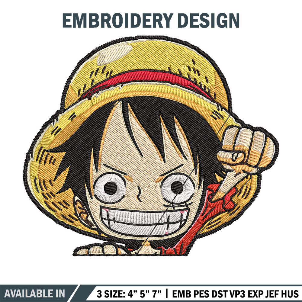 Luffy Chibi Embroidery Design, One piece Embroidery, Embroidery File, Anime Embroidery, Anime shirt, Digital download.jpg