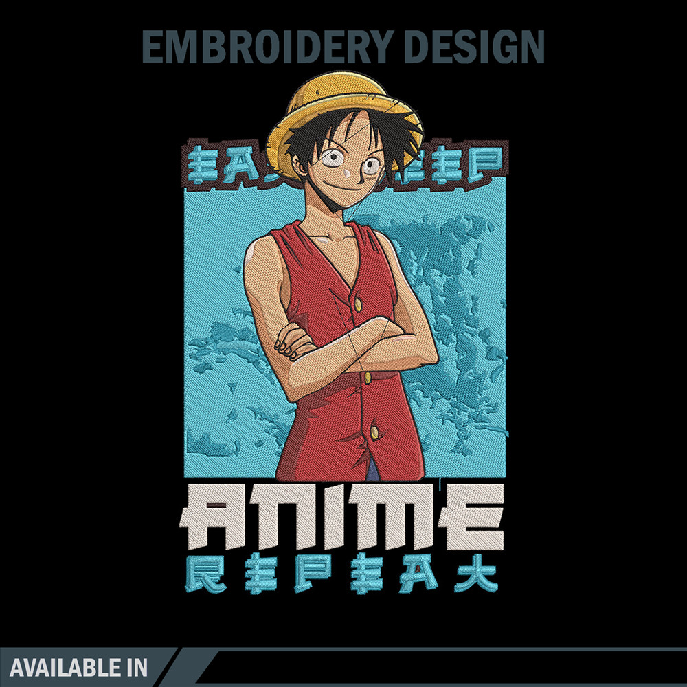 Luffy poster Embroidery Design, One piece Embroidery, Embroidery File, Anime Embroidery, Anime shirt,Digital download.jpg