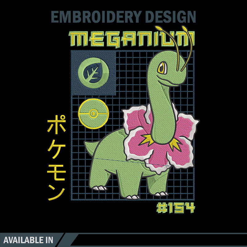 Meganium poster Embroidery Design, Pokemon Embroidery, Embroidery File, Anime Embroidery, Anime shirt, Digital download.jpg