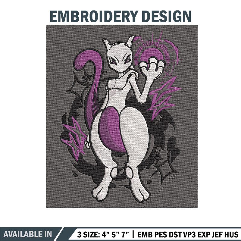Mewtwo poster Embroidery Design, Pokemon Embroidery, Embroidery File, Anime Embroidery, Anime shirt, Digital download.jpg