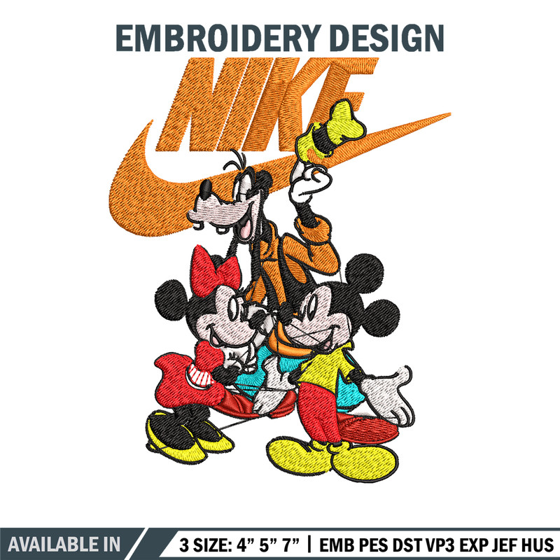 Mickey Mouse friends Nike Embroidery design, Disney Embroidery, Nike design, Embroidery file, Instant download..jpg