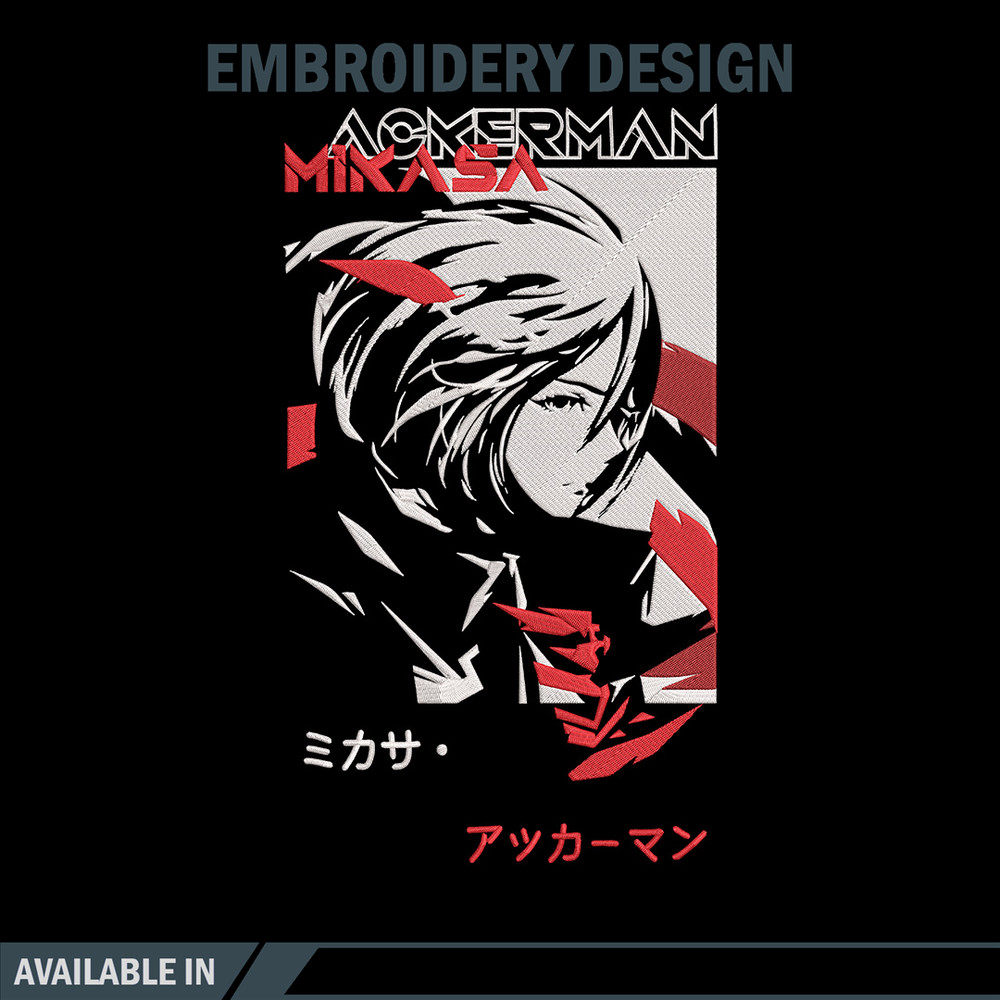 Mikasa ackerman Embroidery Design, Aot Embroidery, Embroidery File, Anime Embroidery, Anime shirt, Digital download (2).jpg
