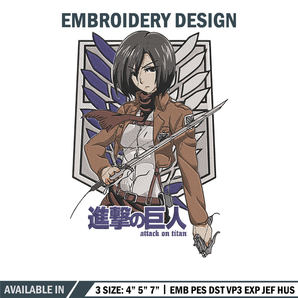 Mikasa ackerman Embroidery Design, Aot Embroidery, Embroidery File, Anime Embroidery, Anime shirt, Digital download.jpg