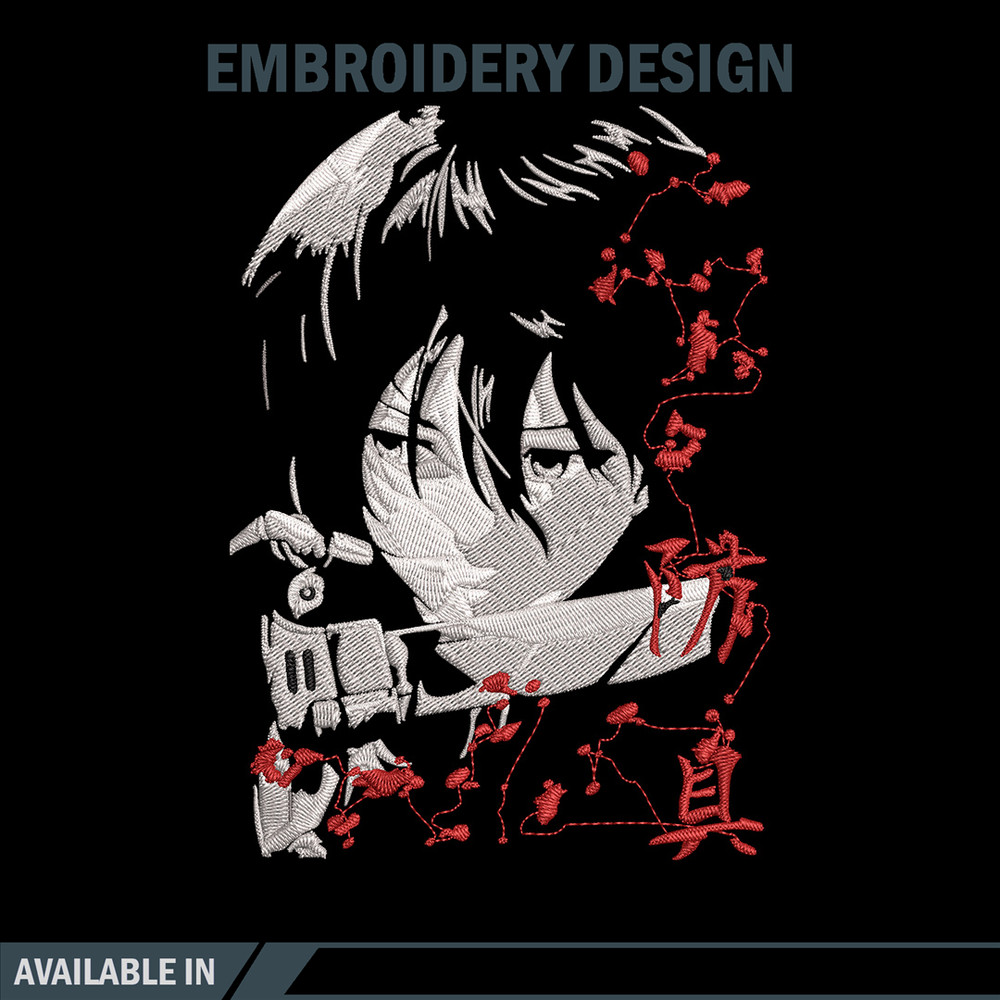 Mikasa Ackerman Embroidery Design, Aot Embroidery, Embroidery File, Anime Embroidery,Anime shirt, Digital download.jpg