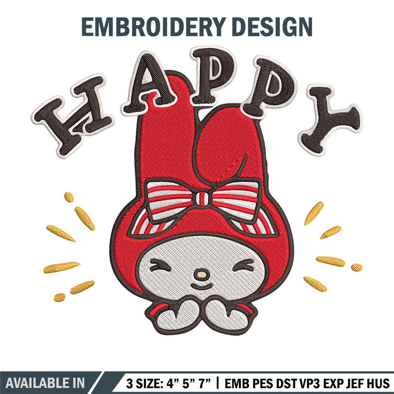My Melody happy Embroidery Design, Hello kitty Embroidery, Embroidery File, Anime Embroidery, Digital download.jpg