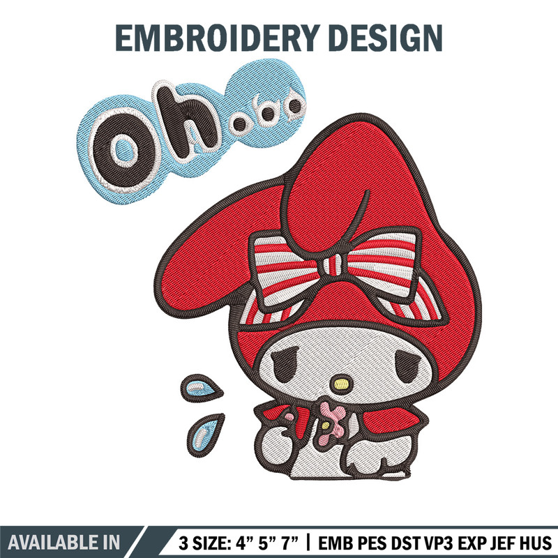 My Melody sad Embroidery Design, Hello kitty Embroidery, Embroidery File, Anime Embroidery, Digital download.jpg
