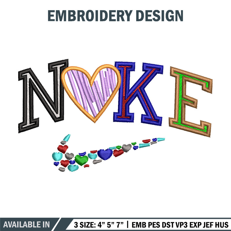 Nike heart color embroidery design, Logo embroidery, Nike design, Embroidery shirt, Embroidery file, Digital download.jpg