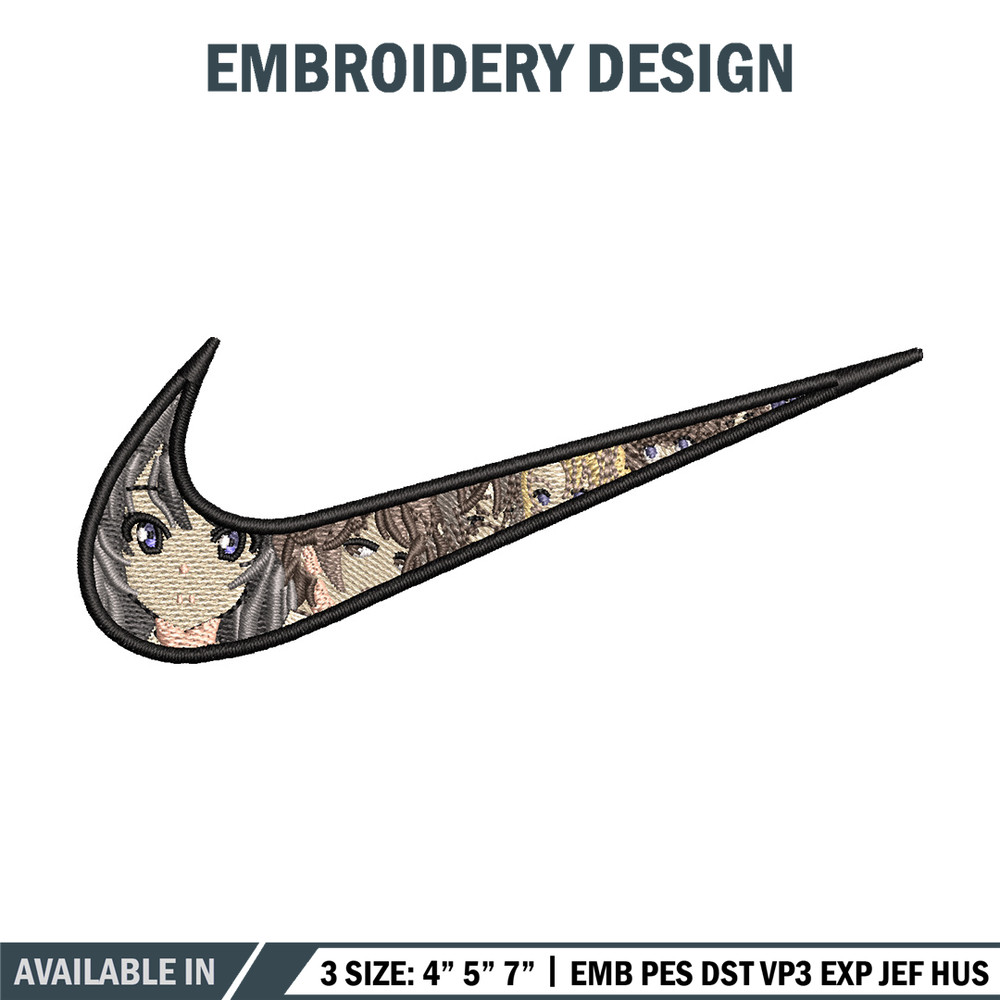 Nike mai embroidery design, Seishun Buta embroidery, Nike design,Embroidery file,Embroidery shirt,Digital download.jpg
