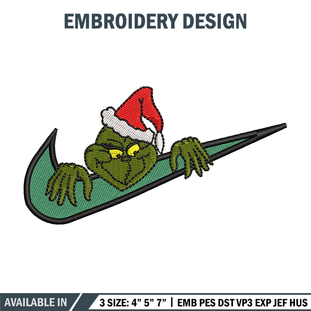 Nike x grinch embroidery design, Chrismas embroidery, Nike design, Embroidery shirt, Embroidery file,Digital download.jpg