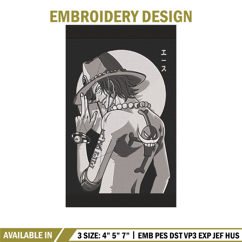 Ace poster Embroidery Design, One piece Embroidery, Embroidery File, Anime Embroidery, Anime shirt, Digital download.jpg