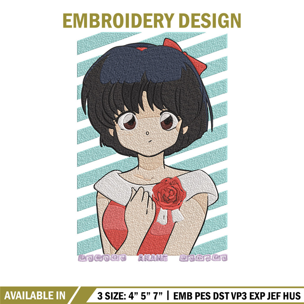 Akane Tendo Embroidery Design, Ranma Embroidery, Embroidery File, Anime Embroidery, Anime shirt, Digital download.jpg