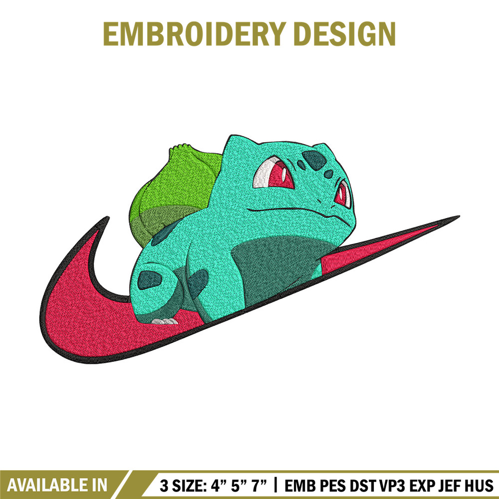 Bulbasaur x nike Embroidery Design, Pokemon Embroidery, Embroidery File, Nike Embroidery, Anime shirt, Digital download.jpg