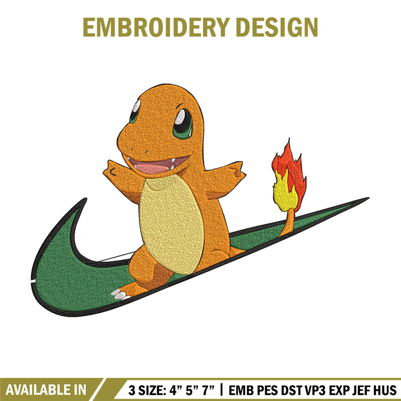 Charmander nike Embroidery Design, Pokemon Embroidery, Embroidery File, Nike Embroidery, Anime shirt, Digital download.jpg