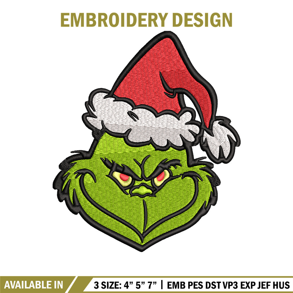 Christmas Grinch Face Embroidery design, Grinch christmas Embroidery, Embroidery File, Grinch design, Instant download..jpg