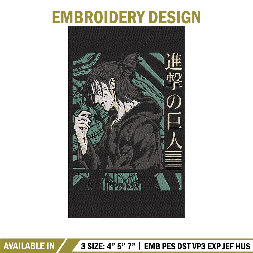 Eren poster Embroidery Design, Aot Embroidery, Embroidery File, Anime Embroidery, Anime shirt, Digital download.jpg