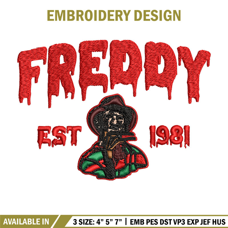 Freddy Krueger Embroidery design, Freddy horror Embroidery, Embroidery File, horror design, Digital download..jpg