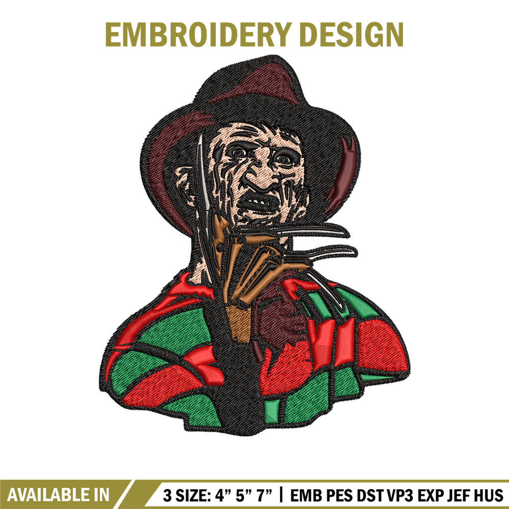 Freddy Krueger Embroidery design, Freddy horror Embroidery, horror design, Embroidery File, Digital download..jpg