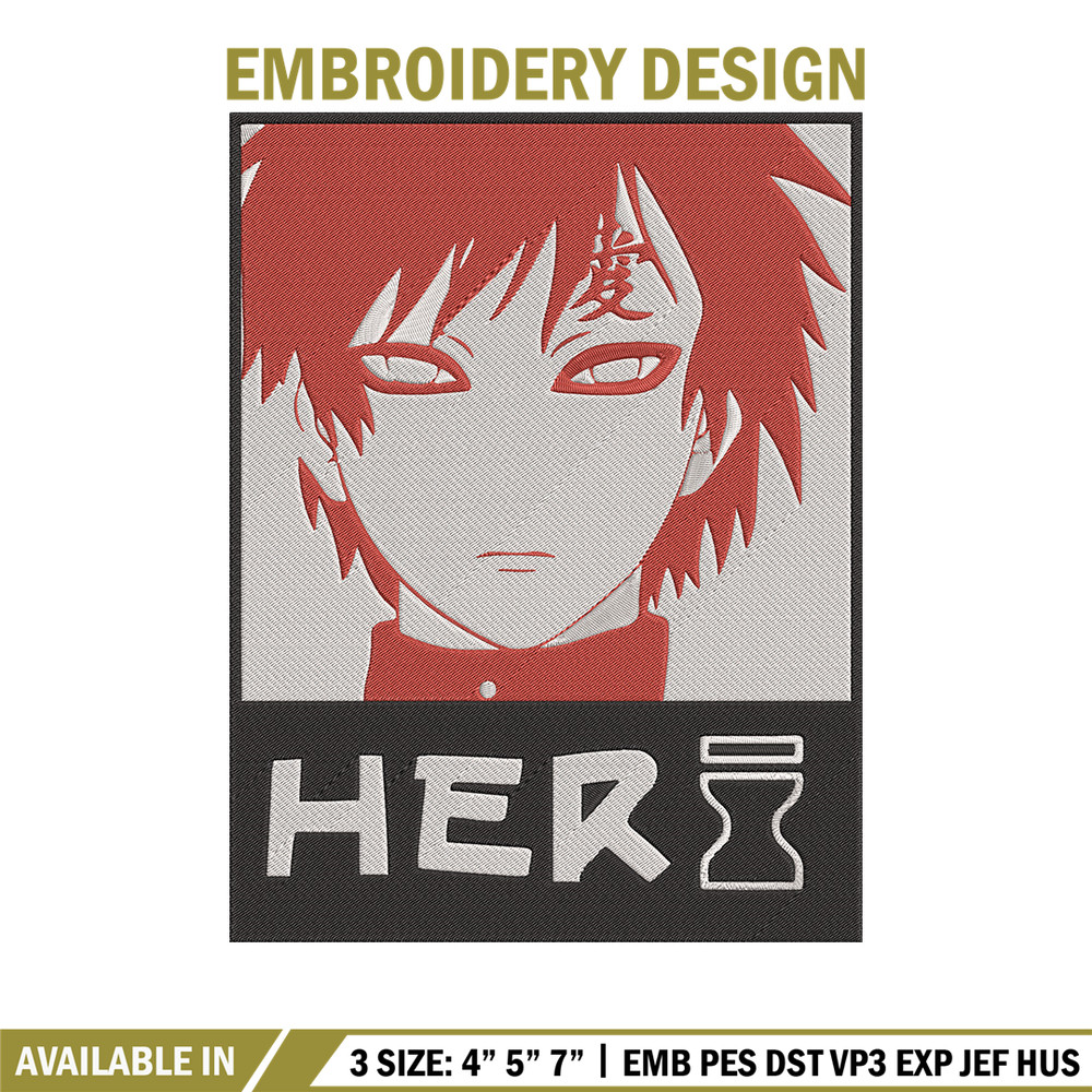 Gaara poster Embroidery Design, Naruto Embroidery, Embroidery File, Anime Embroidery, Anime shirt, Digital download.jpg