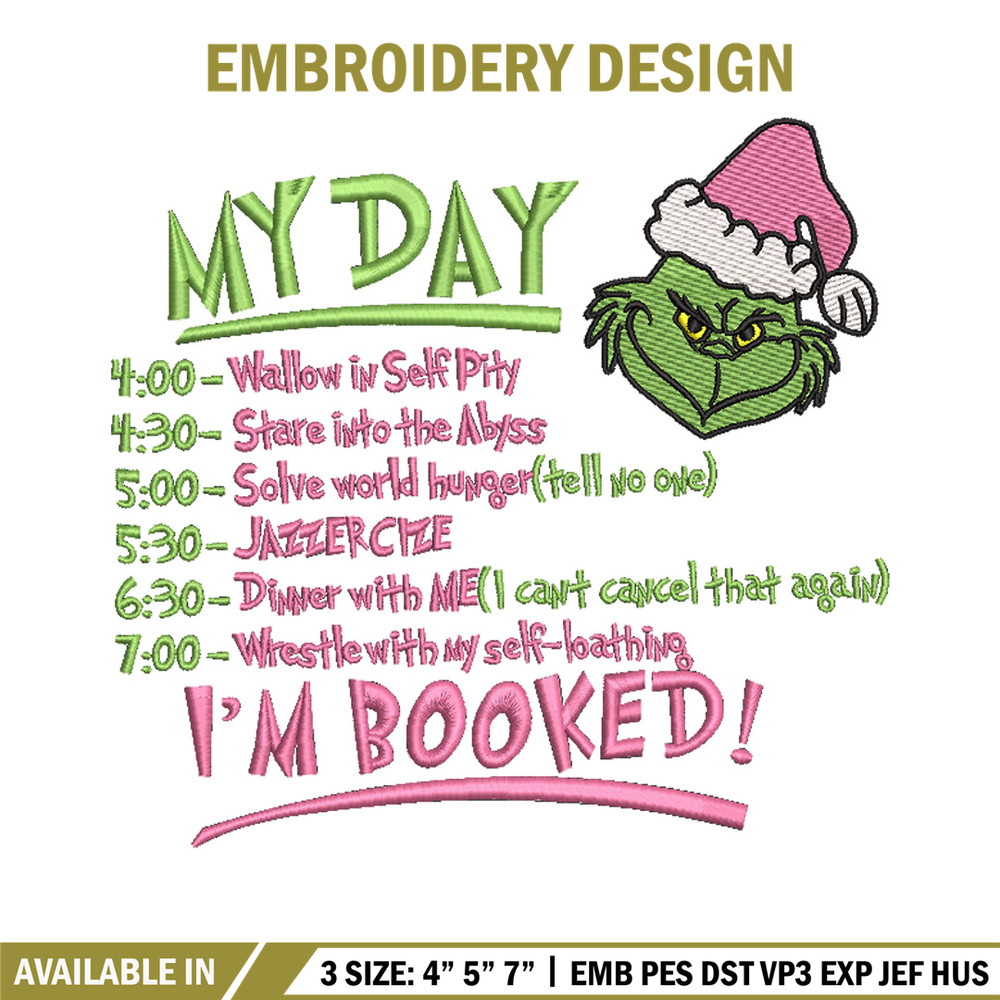 Grinch my day embroidery design,Chrismas design, Embroidery shirt, Embroidery file, Grinch embroidery, Digital download.jpg