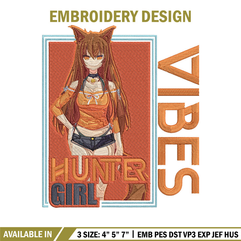Hunter girl Embroidery Design, Cat girl Embroidery, Embroidery File, Anime Embroidery, Anime shirt,Digital download..jpg