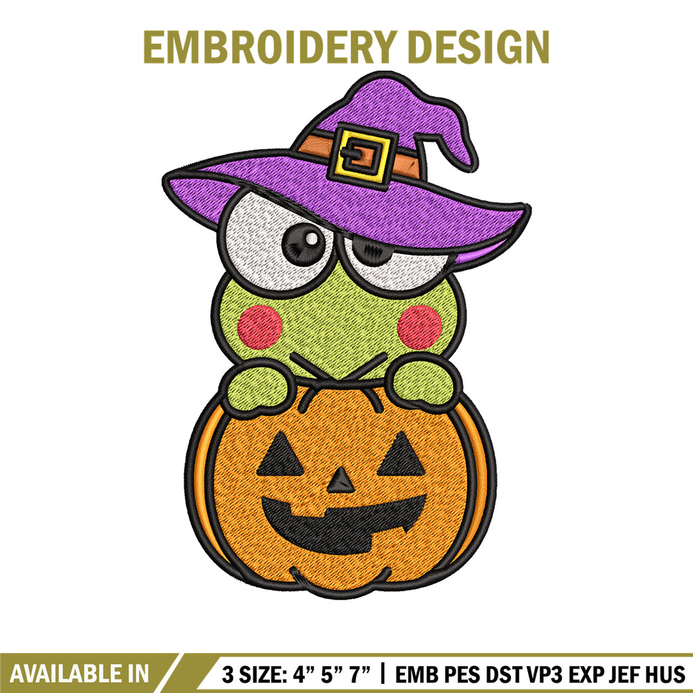 Keropi pumpkin Embroidery design, Halloween Hello kitty Embroidery, cartoon design, Embroidery File, Digital download..jpg