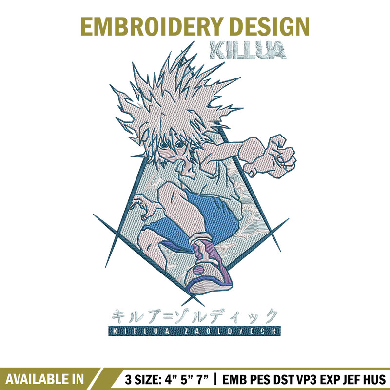Killua Embroidery Design, Hunter x hunter Embroidery, Embroidery File, Anime Embroidery, Anime shirt, Digital download.jpg