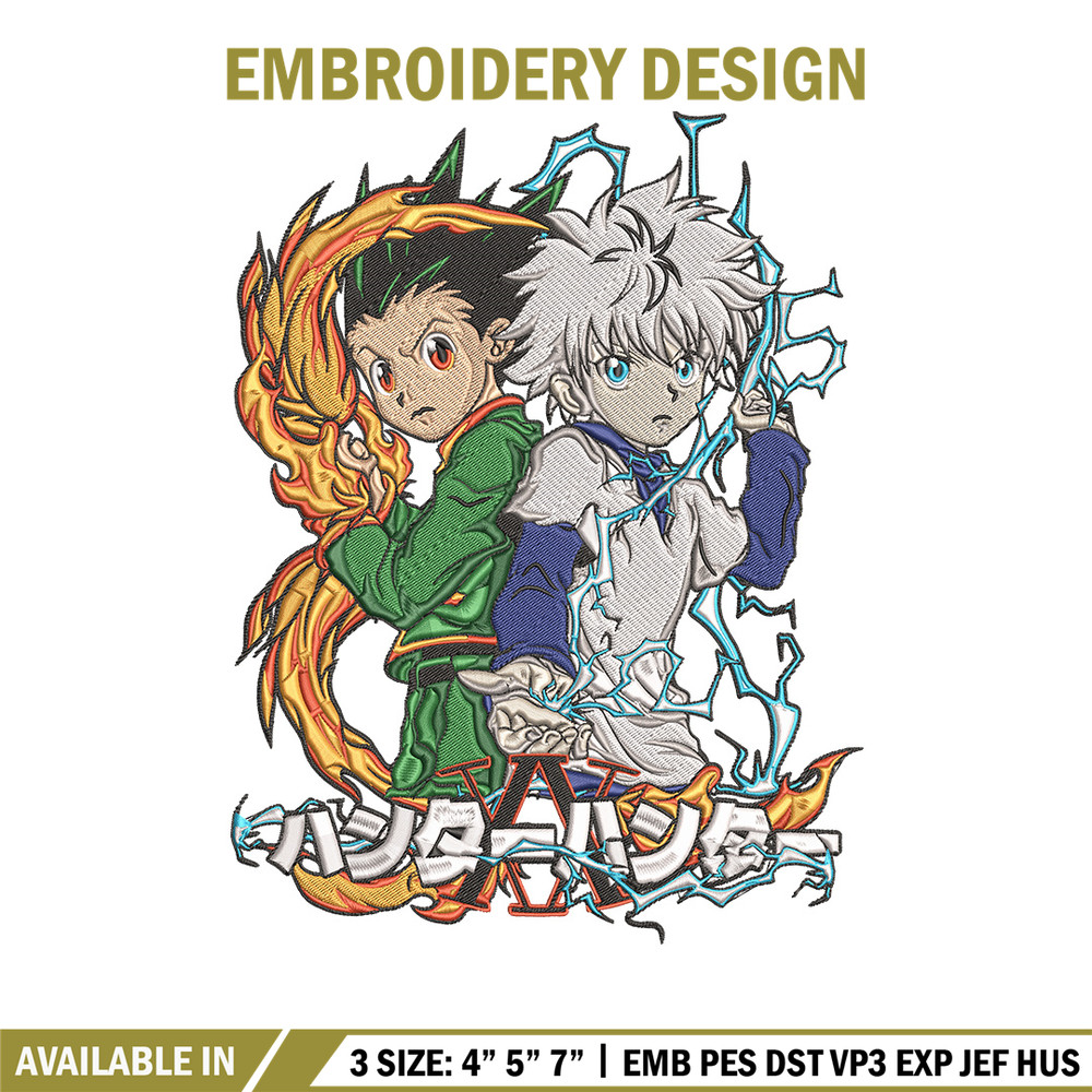 Killua x gon Embroidery Design, HxH Embroidery, Embroidery File, Anime Embroidery, Anime shirt, Digital download.jpg
