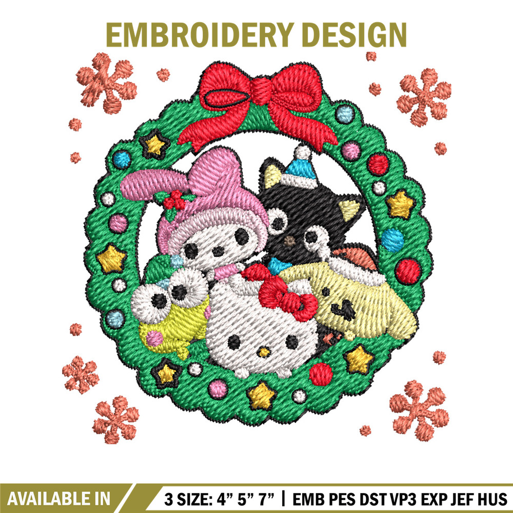 Kitty friends Embroidery Design,Hello kitty Embroidery,Embroidery File,Chrismas Embroidery,Anime shirt, Digital download.jpg