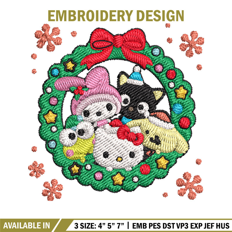 Kitty friends Embroidery Design,Hello kitty Embroidery,Embroidery File,Chrismas Embroidery,Anime shirt, Digital download.jpg